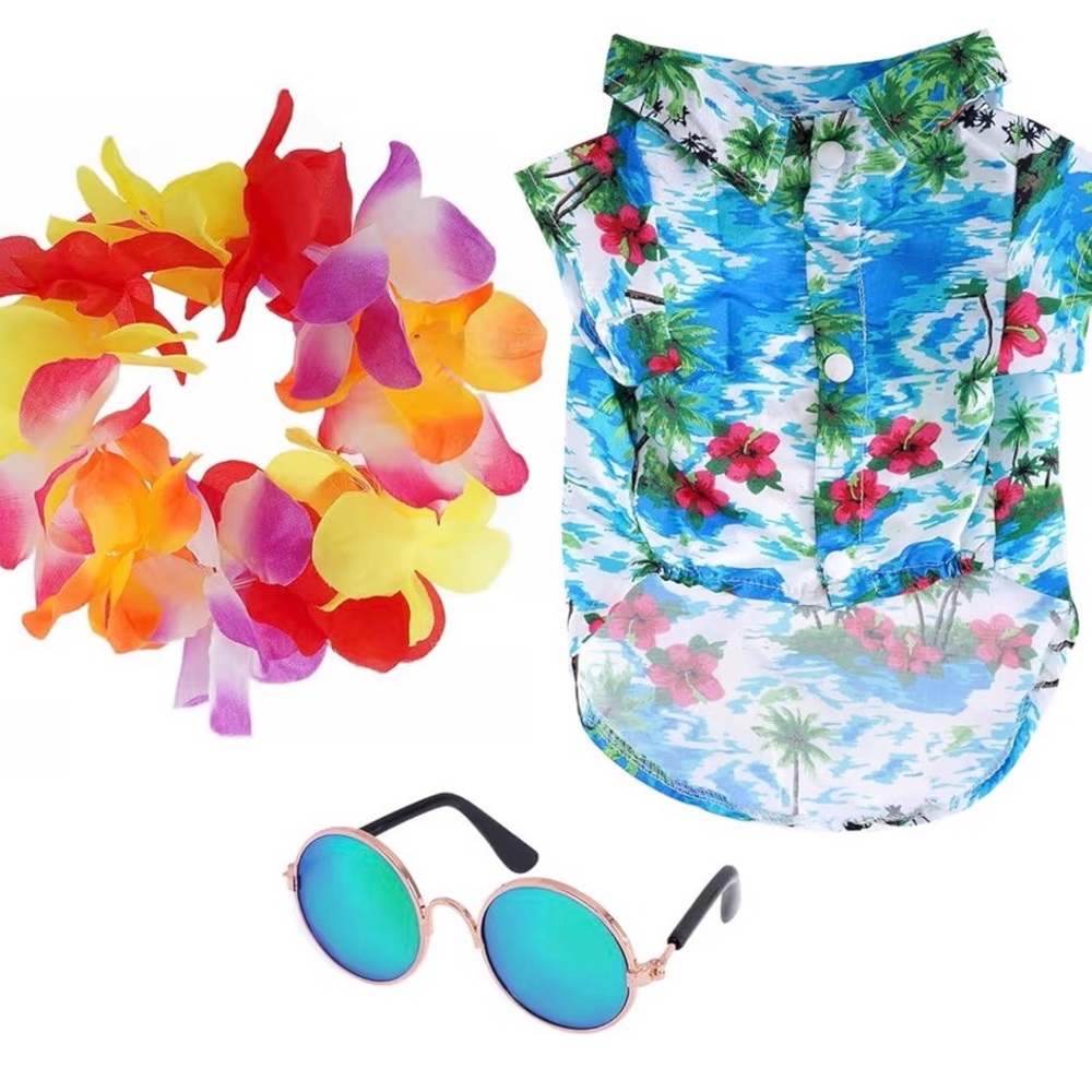 Cat or Dog Tropical Floral Button-Up Dog Shirt in Blue